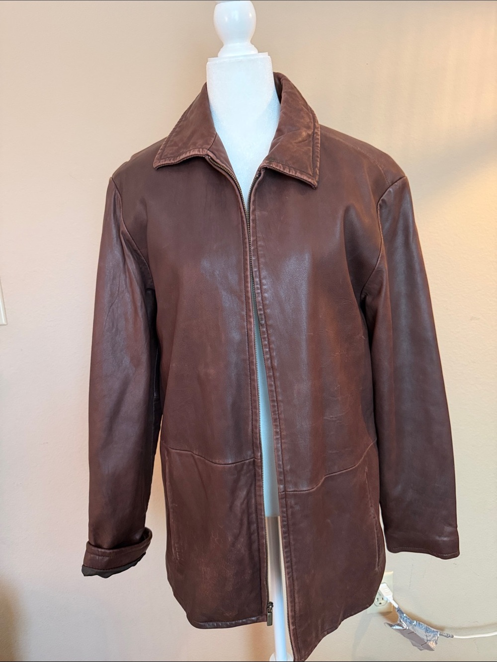 Allen Solly Brown Leather Bomber Jacket